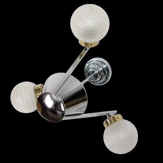 Lampa wisząca Bauhaus vintage, lata 70., szkło i niklowana stal, 3x E27 Szybka dostawa