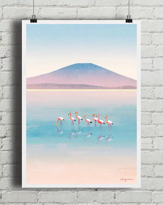 Plakat Flamingi - odbicie w jeziorze Łatwy zwrot