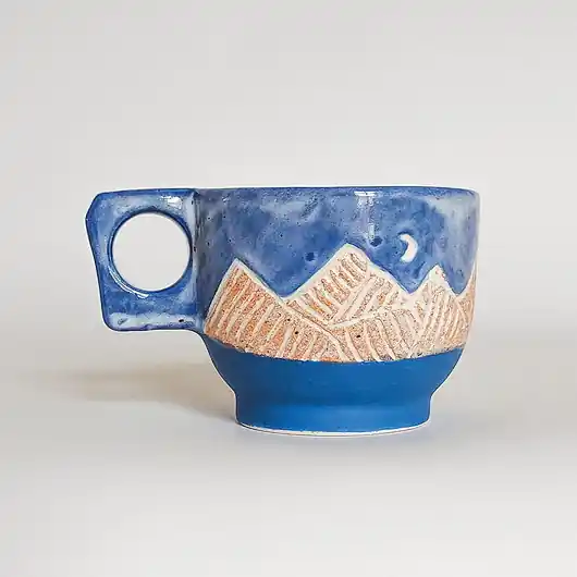 Porcelanowa Niebieska Filiżanka Boho Góry i Księżyc Cena promocyjna