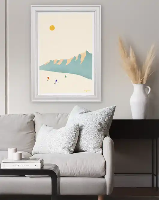 Tani Plakat Narciarze na stoku - panorama z górskimi szczytami