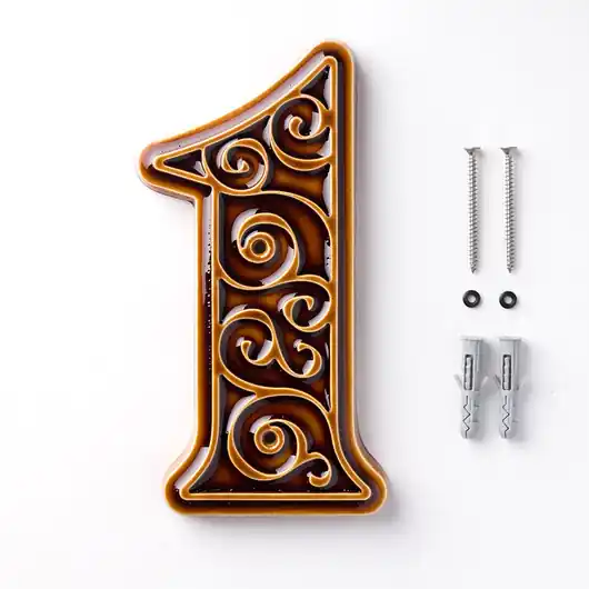 Zamów dziś Ceramiczny numer domu, cyfra 1 miodowo-brązowa, ręcznie robiona