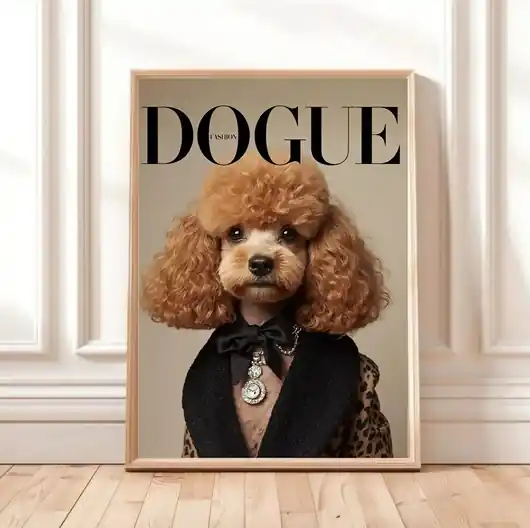Kup online PLAKAT DOGUE pudel, portret psa, okładka magazynu modowego