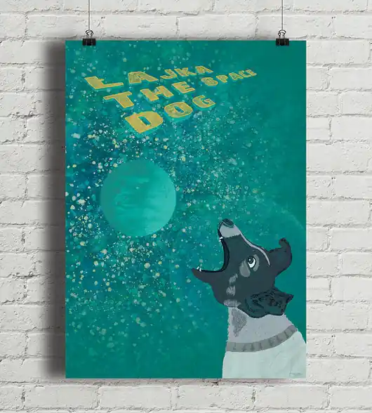 Okazja Łajka, kosmiczny pies - plakat fine art, giclee