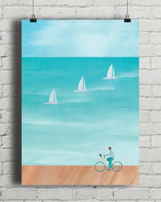 Plakat Nad morzem - rower i żagle Super okazja