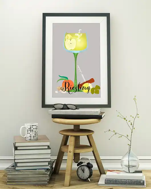 Hit sprzedaży Wino Riesling - plakat art giclee