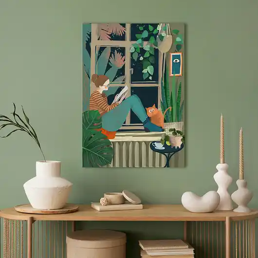 Obraz na płótnie Wieczór przy oknie 50x70cm Wysoka jakość