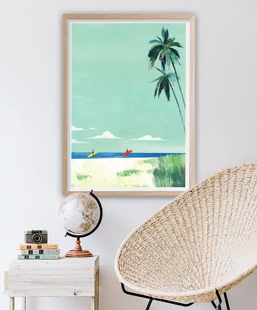 Tani Plakat Plaża surferów - wakacje pod palmami