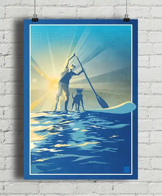 Hit sprzedaży Paddle board SUP surfer - plakat fine art