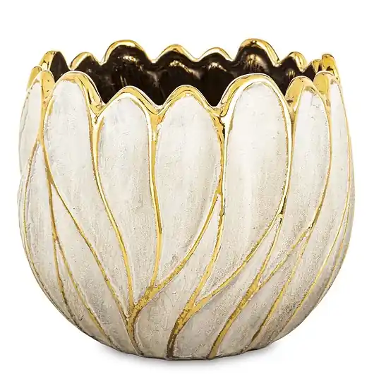 Osłonka cementowa 19x21x21 cm TULIPANO biało-złota Nowość