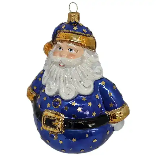 Szklana bombka ręcznie malowana niebieski kulisty Mikołaj w kropki Oferta limitowana
