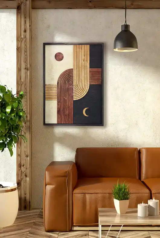 Drewniana dekoracja mid-century. "Dzień i noc". Obraz midcentury, boho. Hit cenowy