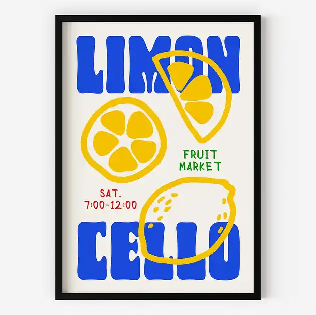 Grafika z cytrynami i napisem LIMONCELLO Dostępne od ręki