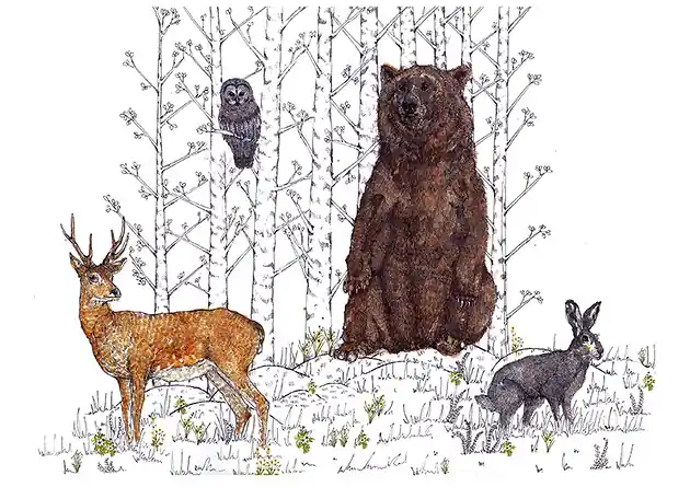 Zwierzaki leśne- Leśna rodzina- grafika- ilustracja- plakat Do wyczerpania zapasów