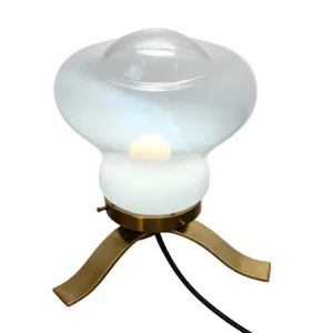 Lampa stołowa Mid Century lata 70. mosiądz i szkło E27 Oferta czasowa