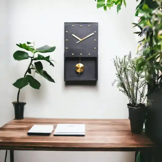 Oferta limitowana Drewniany Czarny zegar ścienny z wahadłem - bez tykania