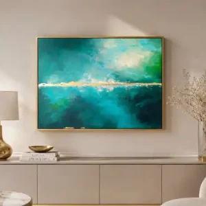 Wysoka jakość EMERALD HORIZON nowoczesna abstrakcja z elementami złota (50x70 cm)