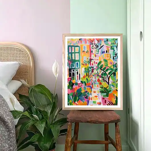 Plakat Kolorowa uliczka wśród zieleni Łatwy zwrot