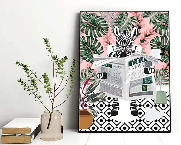 Plakat Zebra w różowym ogrodzie Bezpieczne zakupy