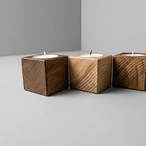Sprawdź teraz Zestaw 3 świeczników drewnianych z litego dębu na tealight