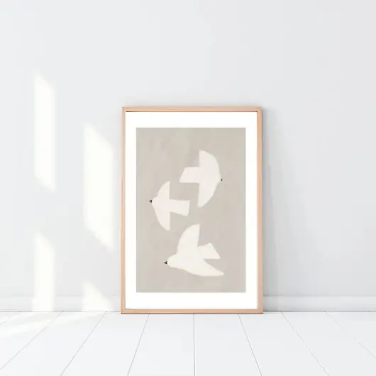 PLAKAT ptaki, dekoracja ścienna, szary obraz, minimalistyczna ozdoba Zamów dziś
