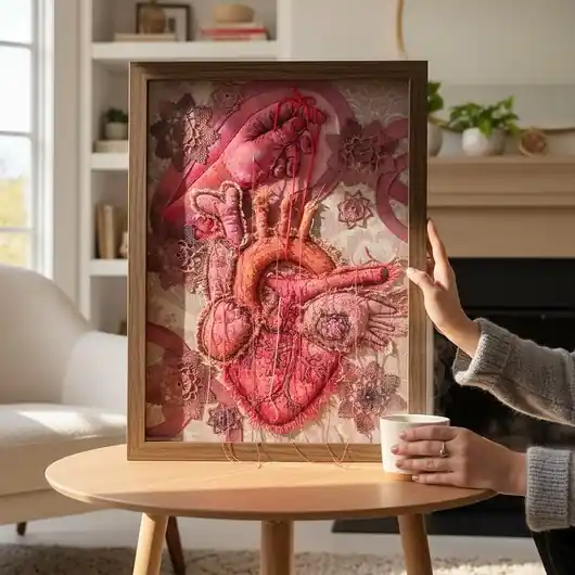 Tylko do końca tygodnia Obraz haftowany serce anatomiczne i dłoń 3 D.