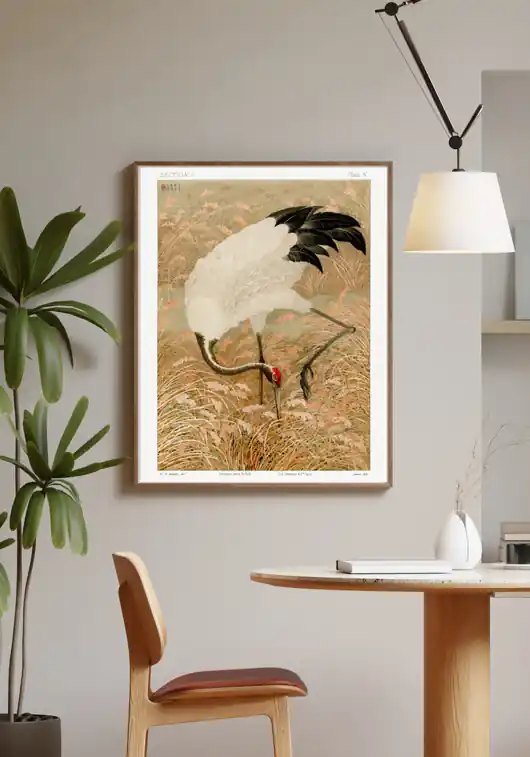 PLAKAT japoński, żuraw illustracja, dawna sztuka ścienna Szybka dostawa