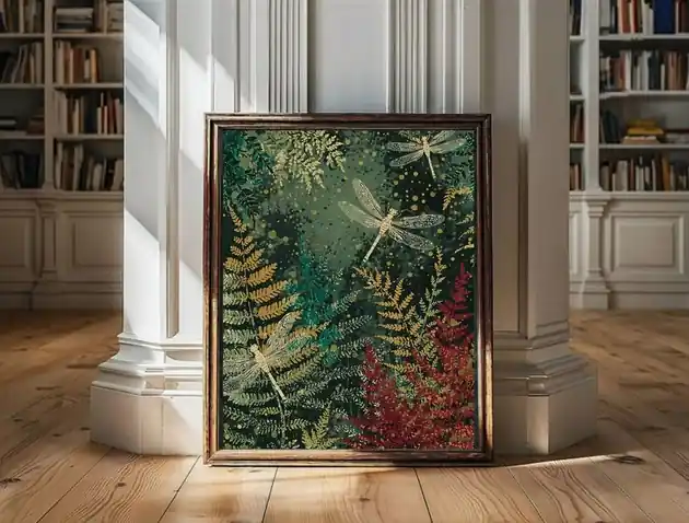 Sprawdź teraz PLAKAT dekoracja ważka grafika leśna sztuka ścienna