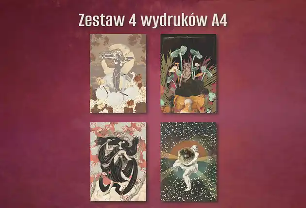 Plakat Zestaw 4 wydruków A4 (Full Moon, Venus, Disco Ball, Córka Grzybów) Popularny