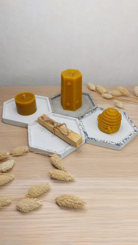 Ekspresowa dostawa Podstawka HEKSAGON z betonu pod świece biżuterię palo santo, różne kolory