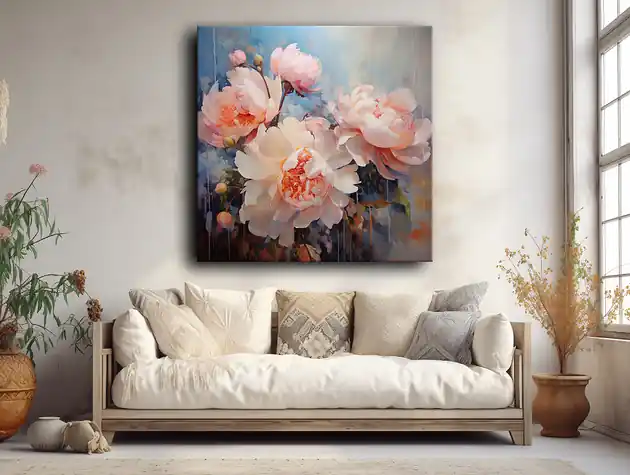 Wyjątkowa oferta Kwiaty peonie - Obraz na płótnie - Druk, Blejtrama - Akwarela, Boho 1