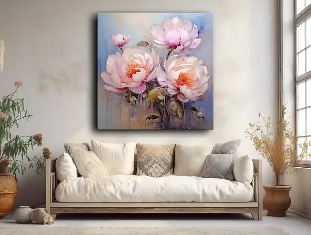 Kwiaty peonie - Obraz na płótnie - Druk, Blejtrama - Akwarela, Boho 2 Dodaj do koszyka