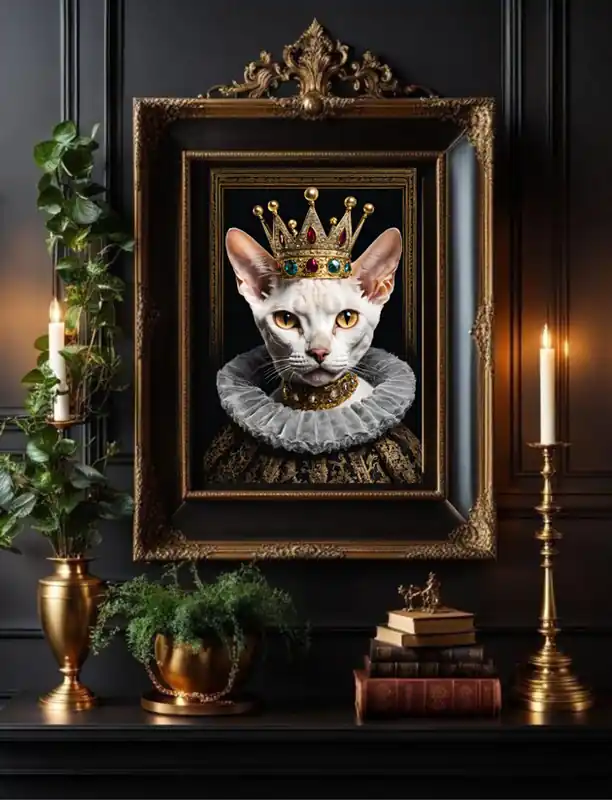 Ostatnia szansa PLAKAT kot devon rex portret królewski, prezent dla kociary