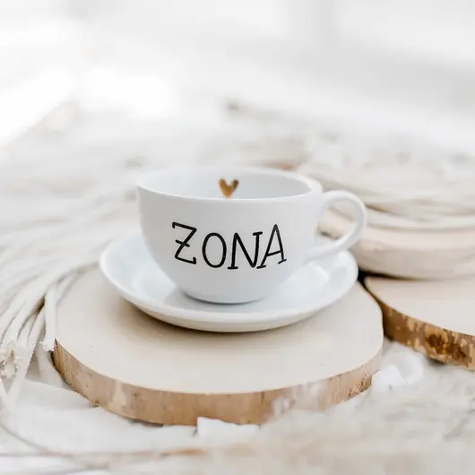 Dostępne od ręki Filiżanka 250 ml ze spodkiem - ŻONA ZŁOTE SERCE