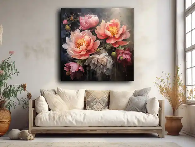 Oferta limitowana Peonie - Plakat - Olej, Boho, Abstrakcja