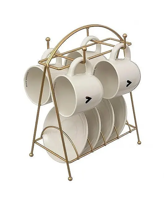 Filiżanka Ceramiczna 4 szt. Komplet Filiżanek na Stojaku Heart Wyprzedaż
