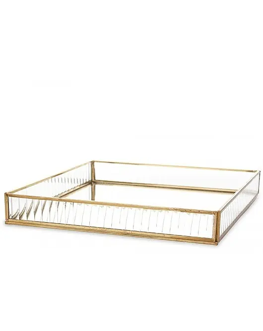 Taca Metalowa Złota Ryflowane Szkło 30,5 cm Ostatnia szansa