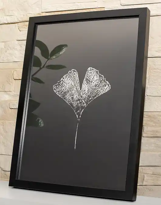 Obraz w ramie. Botaniczny plakat. Miłorząb Ginkgo liść SREBRNY A4 Oferta