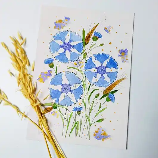 Oferta Oryginalna akwarela. Chabry ze zloceniem A4