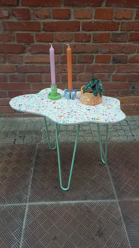 Wyprzedaż Stolik kawowy chmurka, lastryko na metalowych nogach, do salonu, na balkon
