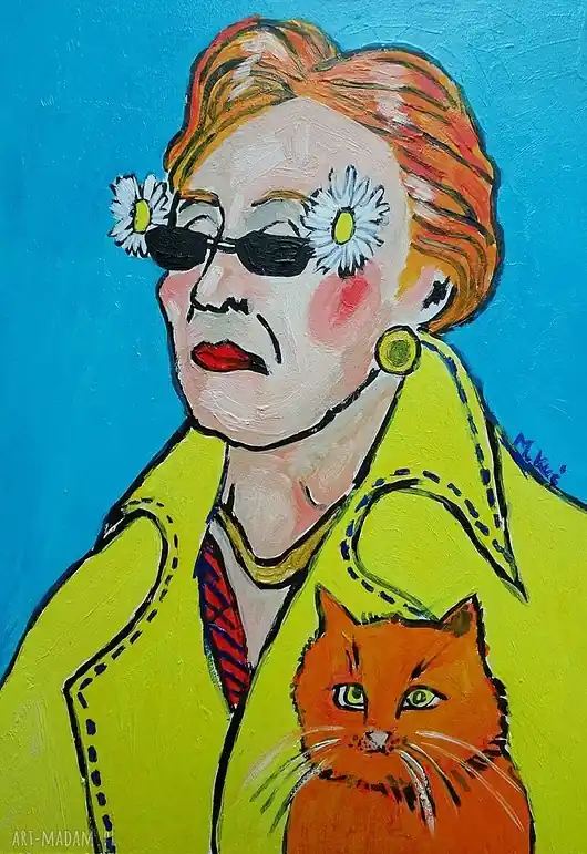 Bezpieczne zakupy Obraz fowizm dama babcia z kotkiem