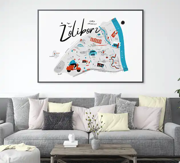 Łatwy zwrot Warszawa Żoliborz Mapa plakat 70x50 cm