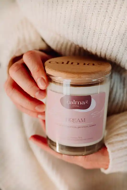 Taniej Świeca sojowa DREAM Mango i geranium, szałwia CALMA