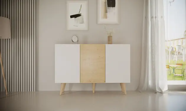 Kup online Komoda MONTREAL w stylu skandynawskim dąb artisan&biały
