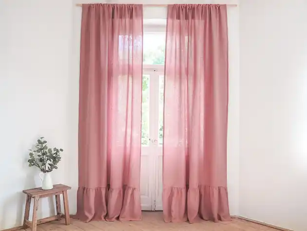 Zasłona medium z FALBANKĄ DUSTY PINK Obniżka ceny
