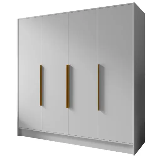 Tani Szafa biała czterodrzwiowa ze złotymi uchwytami 200 cm PORTA