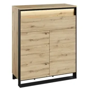 Zniżka Komoda dwudrzwiowa z szufladami do przedpokoju 92 cm LED QUANT QG-02