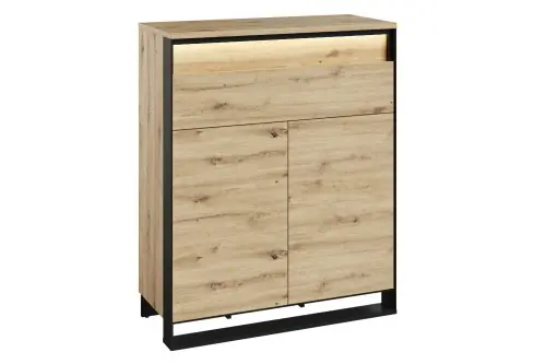 Zniżka Komoda dwudrzwiowa z szufladami do przedpokoju 92 cm LED QUANT QG-02
