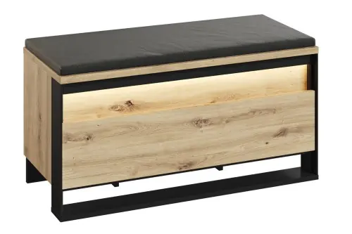 Promocja Ławka kontener z tapicerowanym siedziskiem do przedpokoju 92 cm LED QUANT QG-03