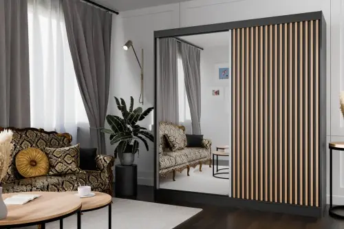 Szafa szeroka z lustrem i lamelami Lamelis 200 cm Bezpieczne zakupy