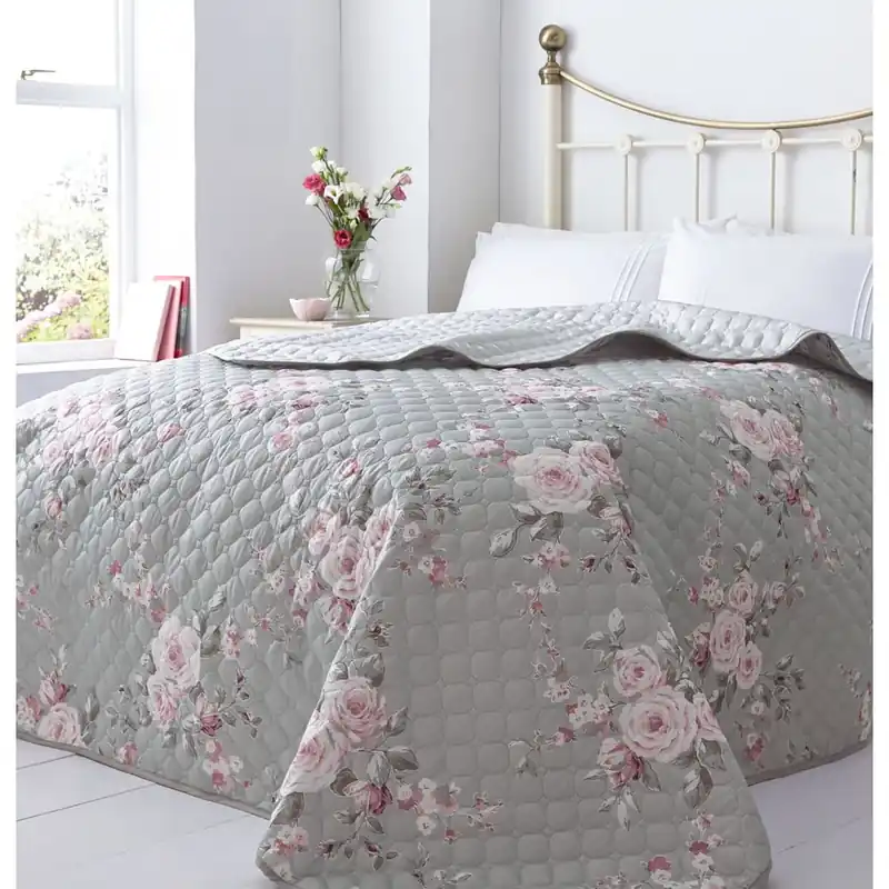 Szara narzuta na łóżko Catherine Lansfield Canterbury Rose, 240x260 cm Bonami Niska cena